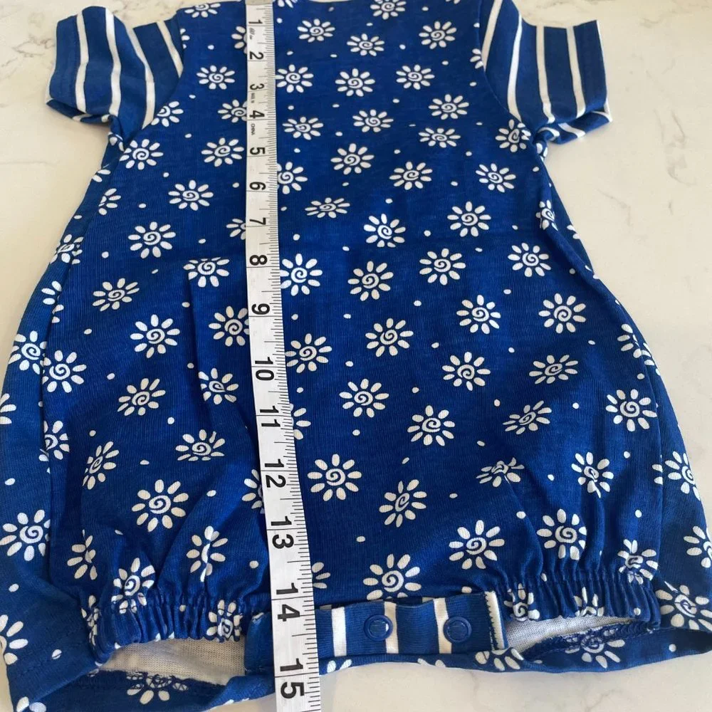 Carters 100% Cotton Floral Romper Onesie Bodysuit Blue White Size 0-3 Months